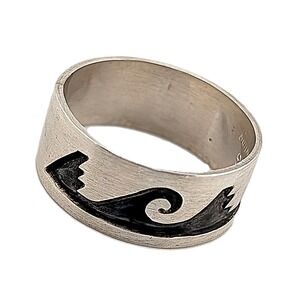 Navajo Sterling Silver Tribal Wave Band Ring Overlay Tribal Design Size 13.5 *